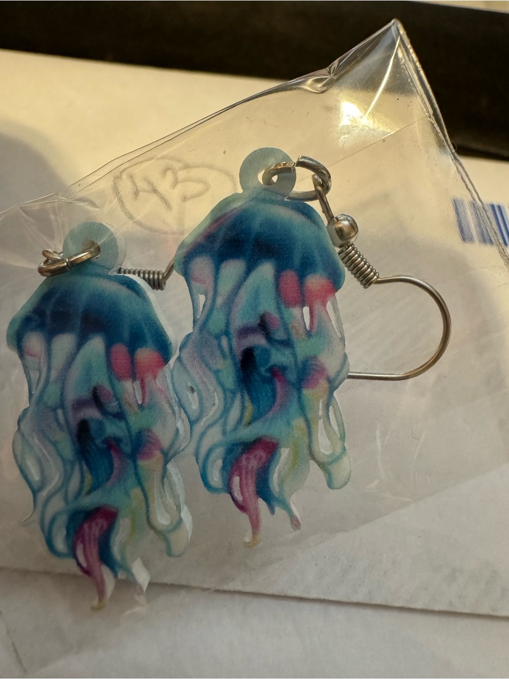 Hand Crafted Blue Multicolor Jellyfish Dangle Earrings